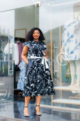 Elegant black floral midi dress